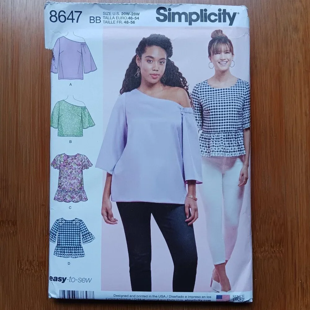Simplicity One-Shoulder Peplum Top Pattern 8647 Plus Size